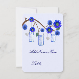 Invitation Fleurs bleues Mason Jars Table Place Card