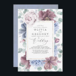 Invitation Fleurs bleues mauves et poussiéreuses Mariage élég<br><div class="desc">Invitations de mariage romantique mauve et bleu poussiéreux. Dans l'outil d'édition,  vous pouvez choisir la couleur bleue poussiéreuse ou mauve... </div>