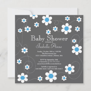 Invitation Fleurs bleues modernes Baby shower Floral Boys