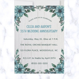 Invitation Fleurs bleues modifiables sur le bois gris Anniver