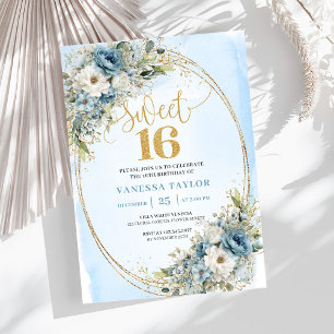 Invitation Fleurs Bleues Poussiéreuses Chic Douze Ans Anniver