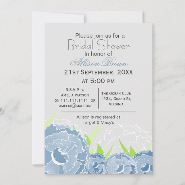 Invitation fleurs bleues printemps douche nuptiale (Devant)