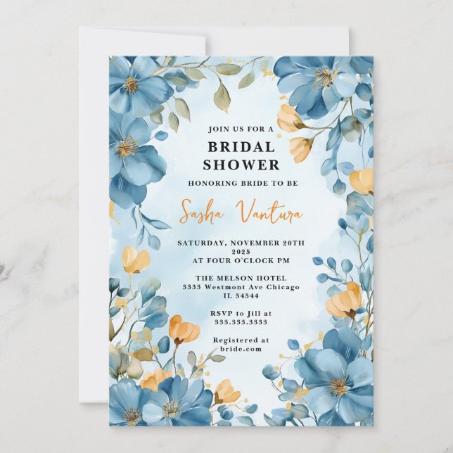 Invitation Fleurs bleues, Royal Fleurs bleues foncées (Devant)