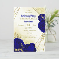 Fleurs bleues royales or feuilles anniversaire