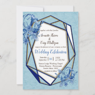 Invitation Fleurs bleues turquoises sur un support texturé sc