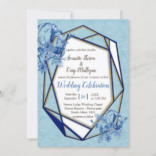 Invitation Fleurs bleues turquoises sur un support texturé sc