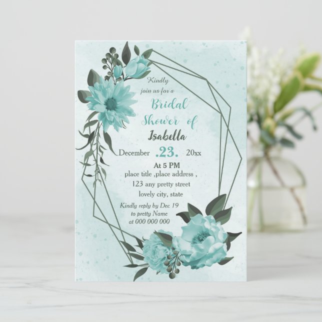 Invitation fleurs bleues verdure botanique douche nuptiale (Debout devant)