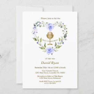 Invitation Fleurs bleues Wreath Boy Première Communion sainte