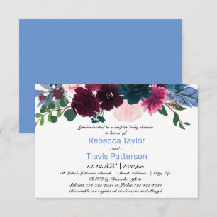 Invitation Fleurs Bloom Bleu - 3x5 Baby Shower pour couples