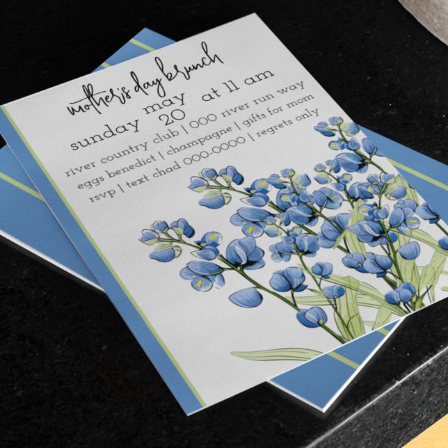 Invitation Fleurs Bluebonnet | Bluebonnets de printemps | Flo (Mothers Day Brunch with bluebonnet bunches on customizable invitation downloadable too. )