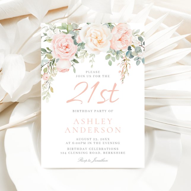 Invitation Fleurs Blush & Sage Filles 21ème anniversaire (Créateur téléchargé)