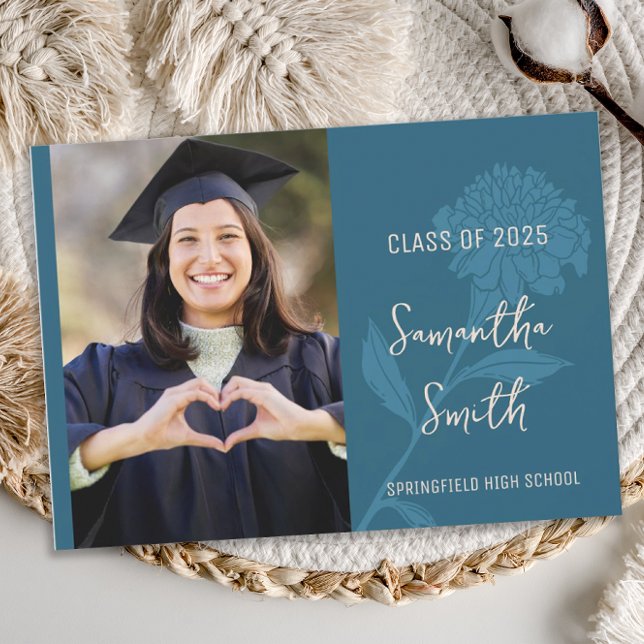 Invitation Fleurs Bohème Bleues  (Blue boho graduation invitation)