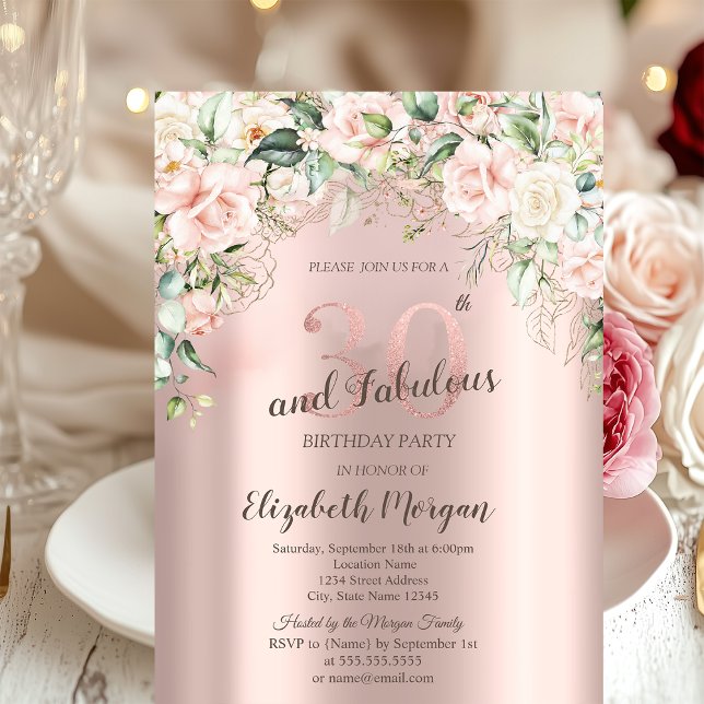 Invitation Fleurs Bohème Roses Or Rose 30e Anniversaire (Créateur téléchargé)