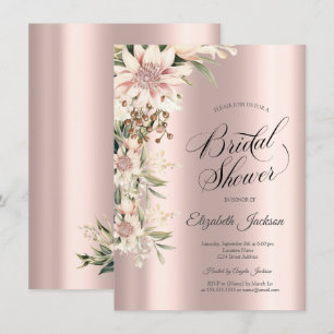 Invitation Fleurs bohèmes aquarelle rose gold pour une douche