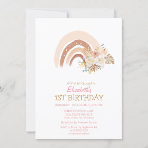 Invitation Fleurs Bohèmes Arc-en-ciel Aquarelle Rayures Anniv
