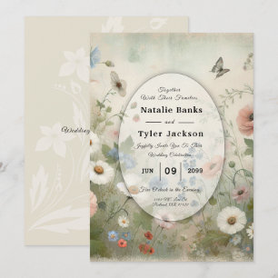 Invitation Fleurs Bohèmes et Vœux Anciens Mariage