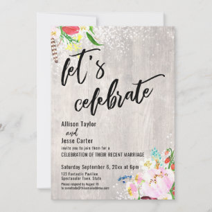 Invitation Fleurs Bohèmes Lumières Bois Rustique Fêtons