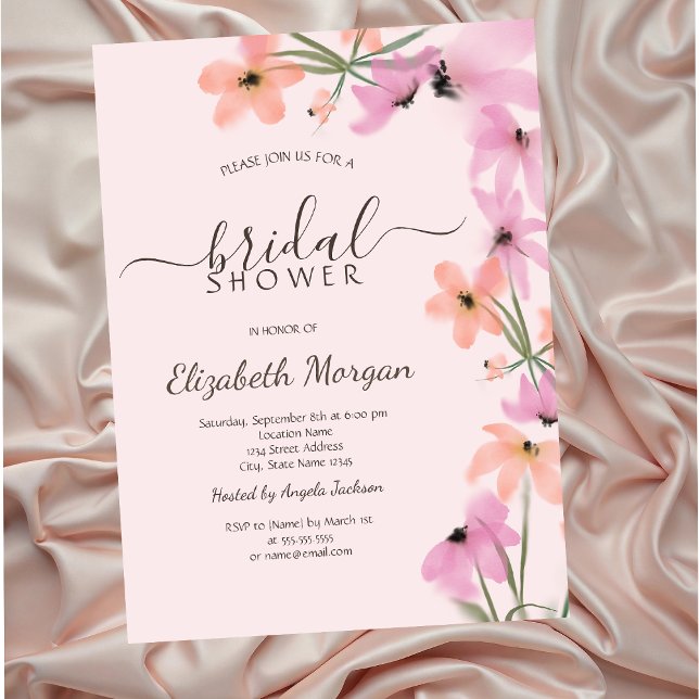 Invitation Fleurs bohèmes roses de prairie à l'aquarelle (Créateur téléchargé)