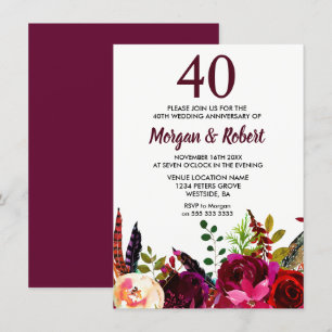 Invitation Fleurs Boho Bourgogne 40e anniversaire de mariage
