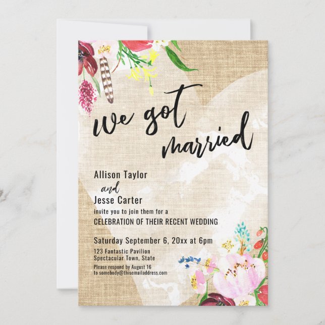 Invitation Fleurs Boho Coeur Toile de Jute Réception de Maria (Devant)