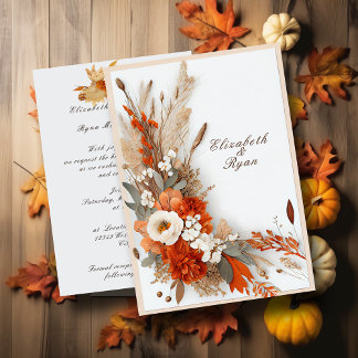 Invitation Fleurs Boho Couleurs d'Automne, Mariage d'Automne