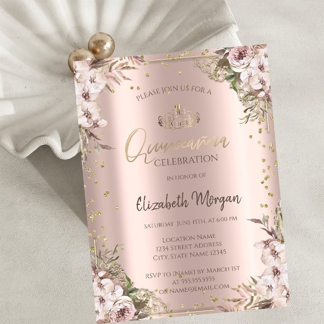 Invitation Fleurs Boho Diamants Quinceanera (Créateur téléchargé)