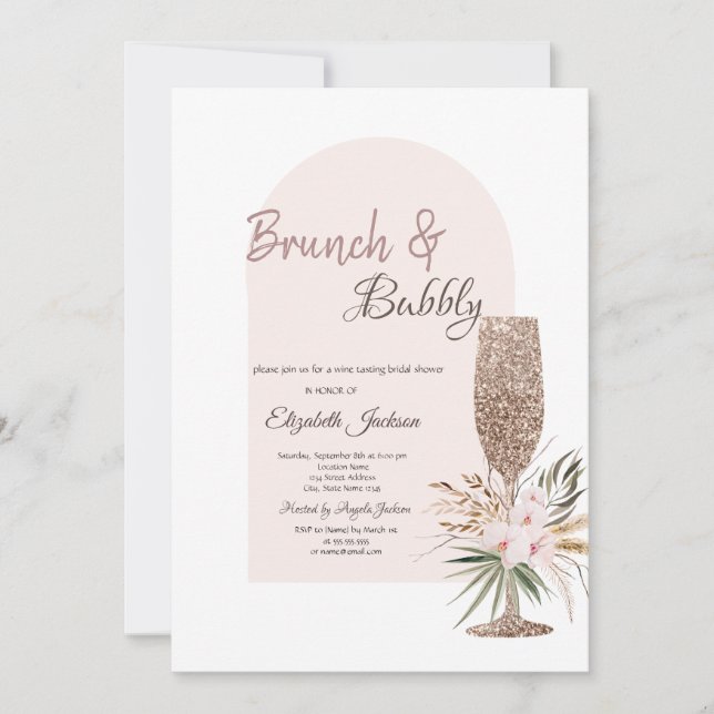 Invitation Fleurs Boho en verre de champagne Brunch & Bubbly (Devant)