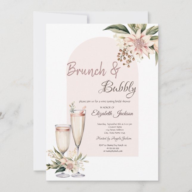 Invitation Fleurs Boho en verre de champagne Brunch & Bubbly (Devant)