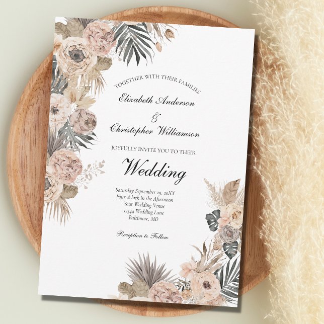 Invitation Fleurs Boho Floral Botanique Mariage Feuilles (Créateur téléchargé)