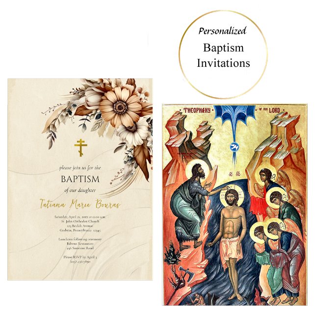 Invitation Fleurs Boho Pampas Baptême chrétien orthodoxe (Créateur téléchargé)