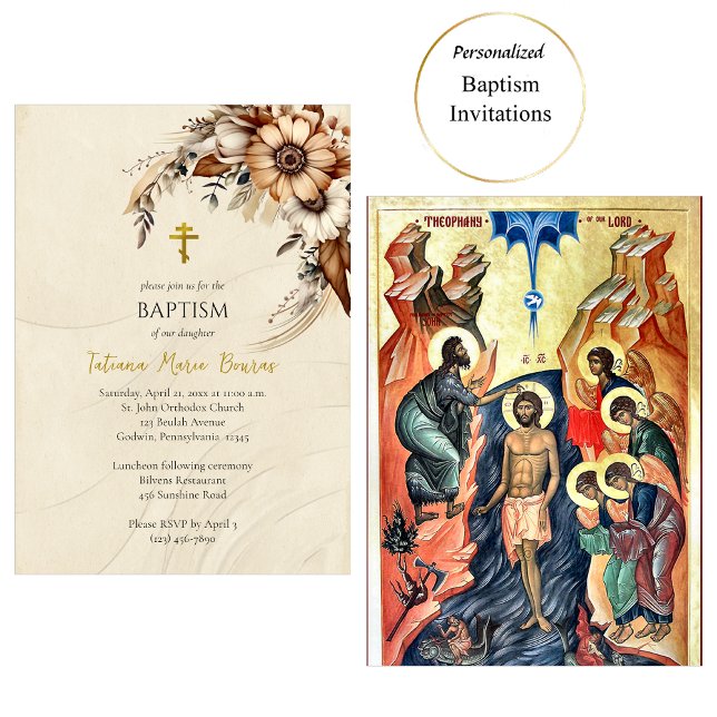 Invitation Fleurs Boho Pampas Baptême Orthodoxe Chrétien  (Créateur téléchargé)
