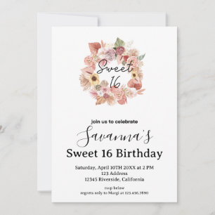 Invitation Fleurs Boho Personnalisées Anniversaire Sweet 16