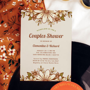 Invitation Fleurs Boho Retro Douche Couples