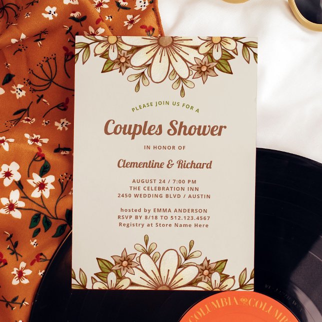 Invitation Fleurs Boho Retro | Douche Couples (A retro and vintage style bridal shower invitation)