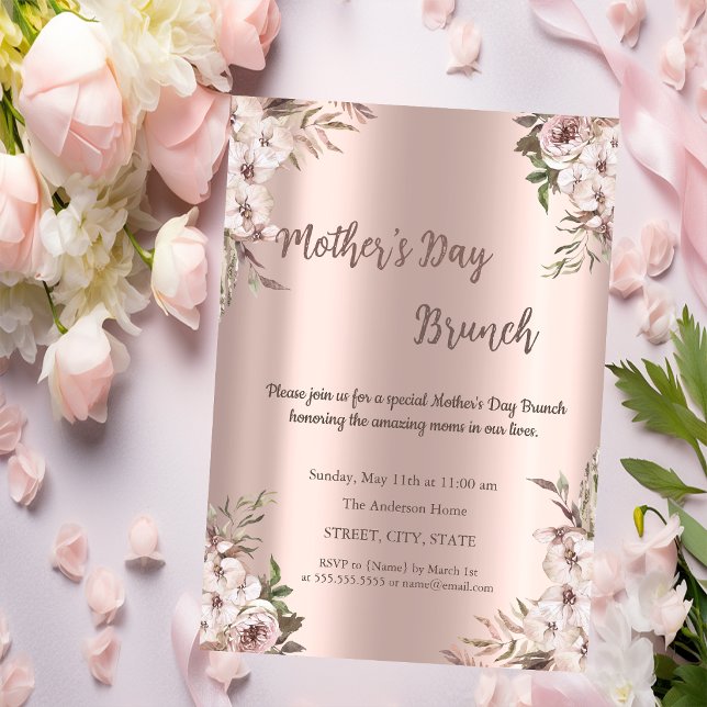 Invitation Fleurs Boho Rose Gold Brunch de la Fête des Mères (Créateur téléchargé)
