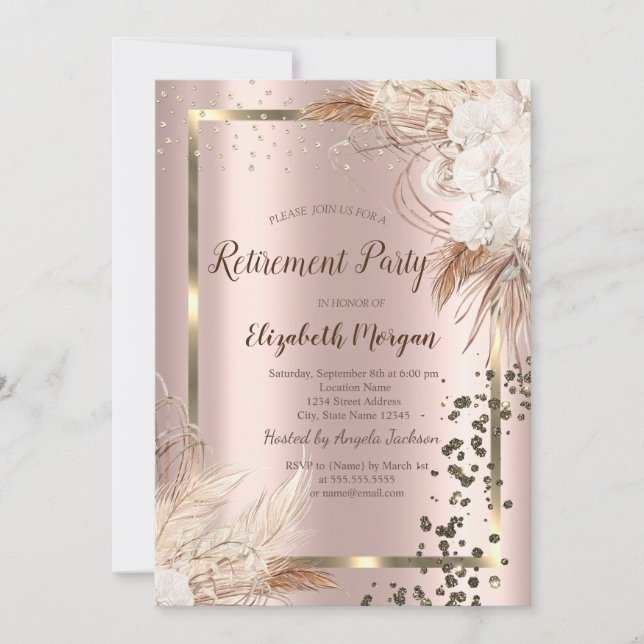 Invitation Fleurs Boho Terracotta Confetti Retraite (Devant)