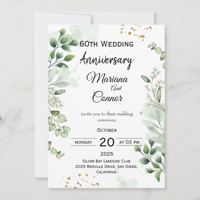 Invitation Fleurs Boho Verdure Mariage Anniversaire  (Devant)