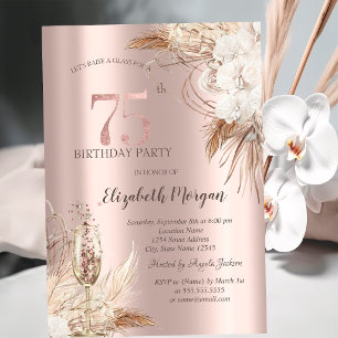 Invitation Fleurs Boho,Verre à Champagne,Rose Gold 75ème