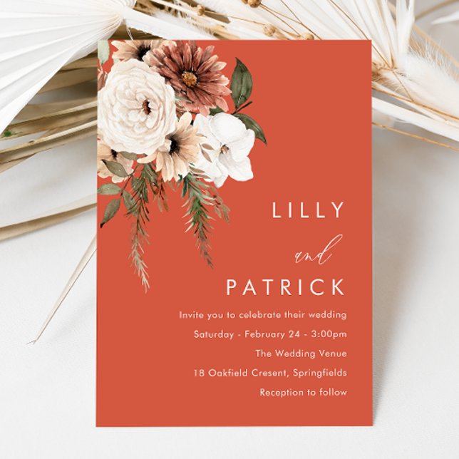 Invitation Fleurs Boho Vibrantes Mariage Terracotta (Créateur téléchargé)