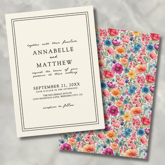 Invitation Fleurs Botaniques Audacieuses Mariage Élégant de F (Botanical Bold Blooms Elegant Wildflower Wedding Invitation )