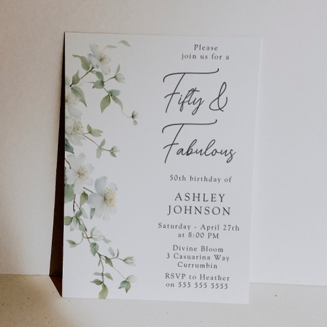 Invitation Fleurs botaniques Cinquante et Fabuleux 50e Annive (Créateur téléchargé)