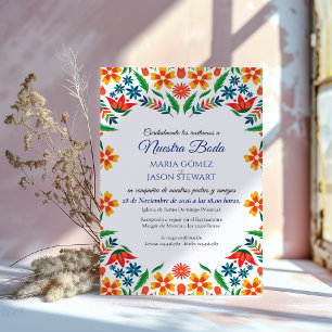 Invitation Fleurs Botaniques Colorées Mariage Espagnol