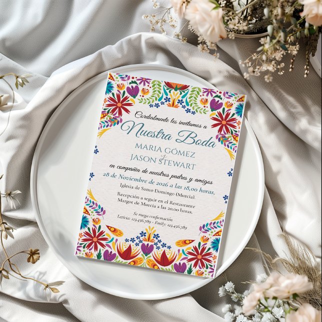Invitation Fleurs Botaniques de Nuestra Boda Mariage Espagnol (Nuestra Boda Flowers Botanical Spanish Wedding Invitation)