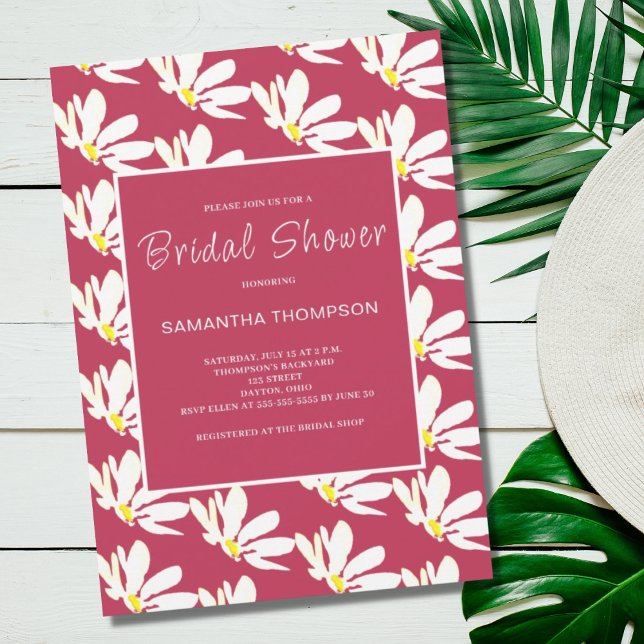 Invitation Fleurs botaniques pour la douche de mariée rose  (Créateur téléchargé)