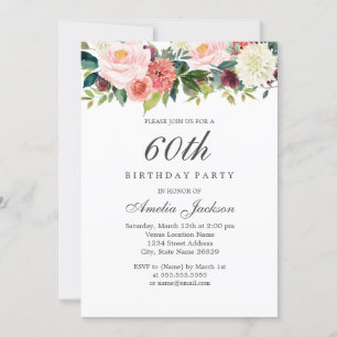 Invitation Fleurs Botaniques Rose Pêche 60e Anniversaire
