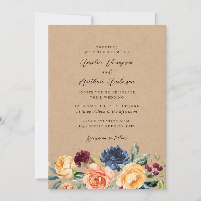 Invitation Fleurs Botaniques Rustiques de Mariage de Campagne (Devant)
