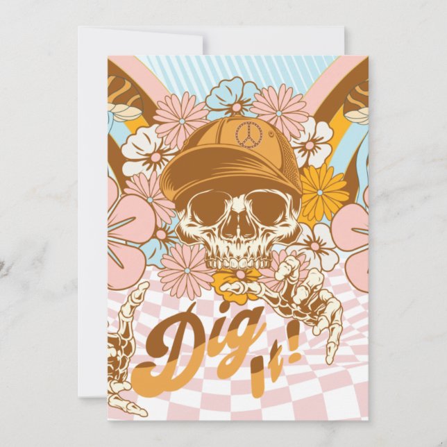 Invitation Fleurs Botaniques Squelette Rétro pour Anniversair (Devant)
