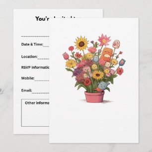 Invitation Fleurs, bouquet, pot de fleurs