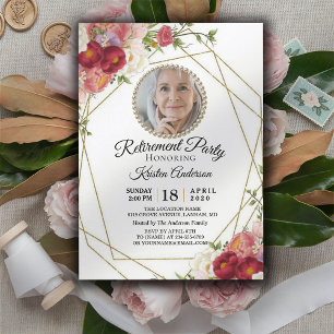 Invitation Fleurs Bourgogne Blush Photo Retraite Party