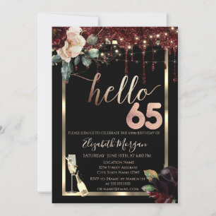 Invitation Fleurs Bourgogne,Cadre,Champagne 65e Anniversaire